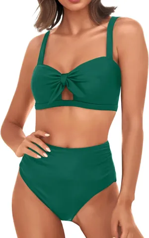 Tempt Me Women Two Piece Swimsuits High Waisted Bikini Set Tummy Control Ruched Tie Knot Bathing Suits