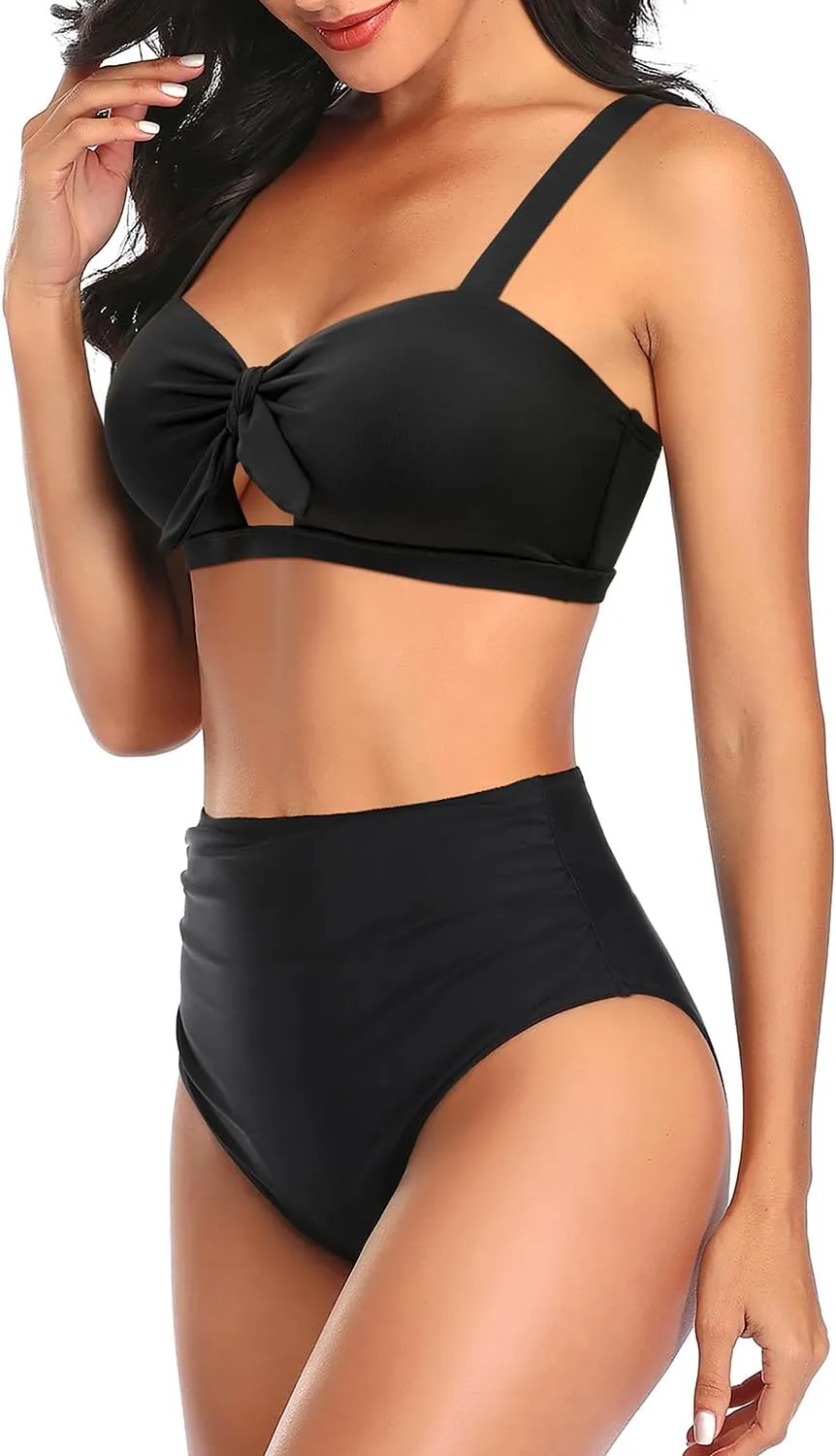 Tempt Me Women Two Piece Swimsuits High Waisted Bikini Set Tummy Control Ruched Tie Knot Bathing Suits