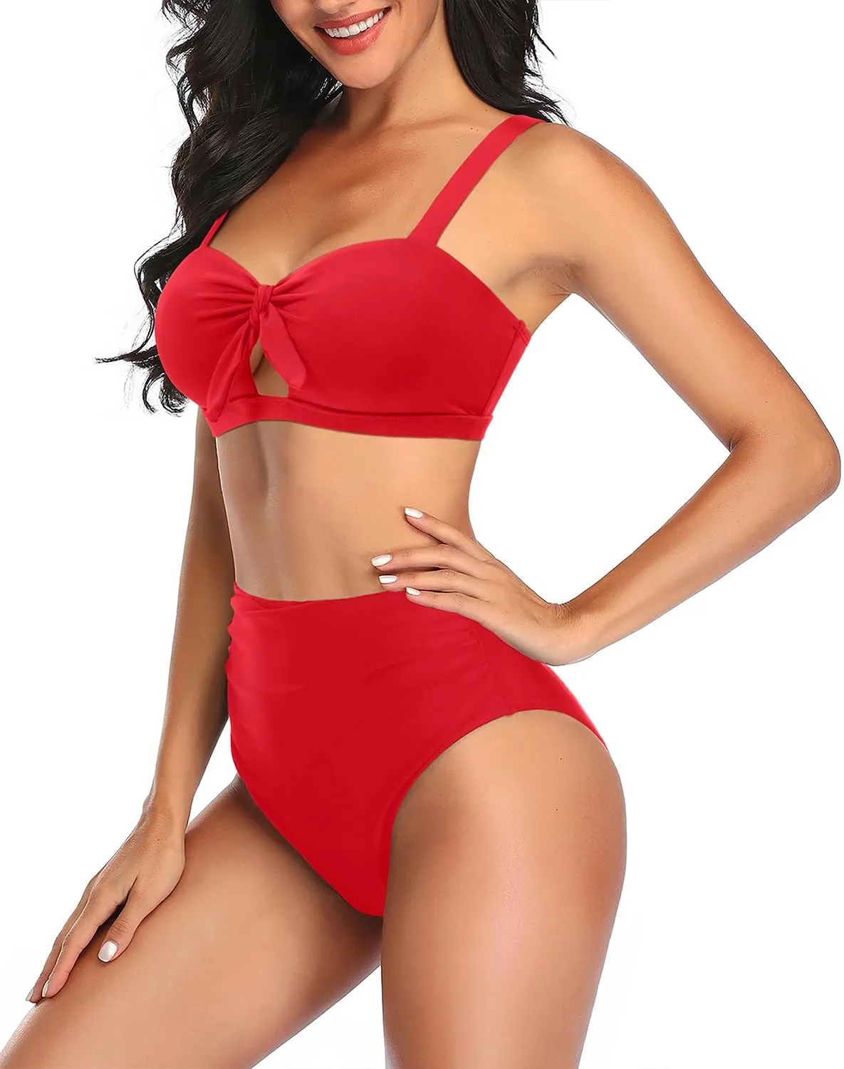 Tempt Me Women Two Piece Swimsuits High Waisted Bikini Set Tummy Control Ruched Tie Knot Bathing Suits