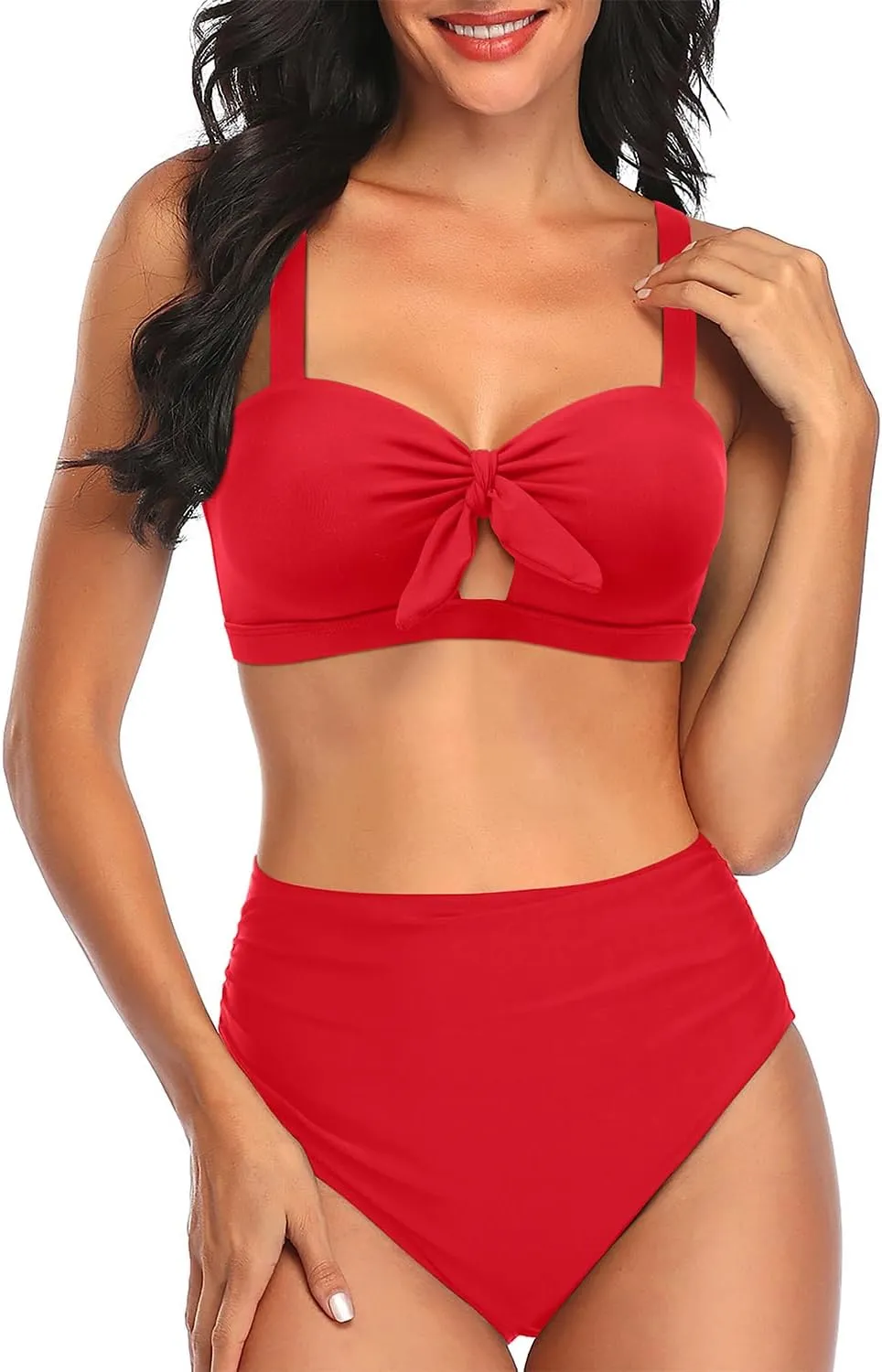 Tempt Me Women Two Piece Swimsuits High Waisted Bikini Set Tummy Control Ruched Tie Knot Bathing Suits
