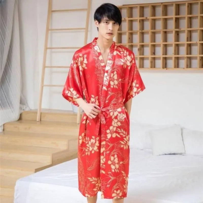 The Couple Satin Floral Print Robe Gown