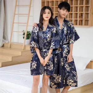 The Couple Satin Floral Print Robe Gown