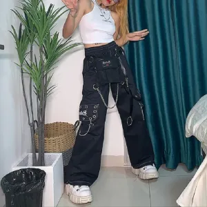'The Town' Black Grunge Chain Alternative Cargo Pants