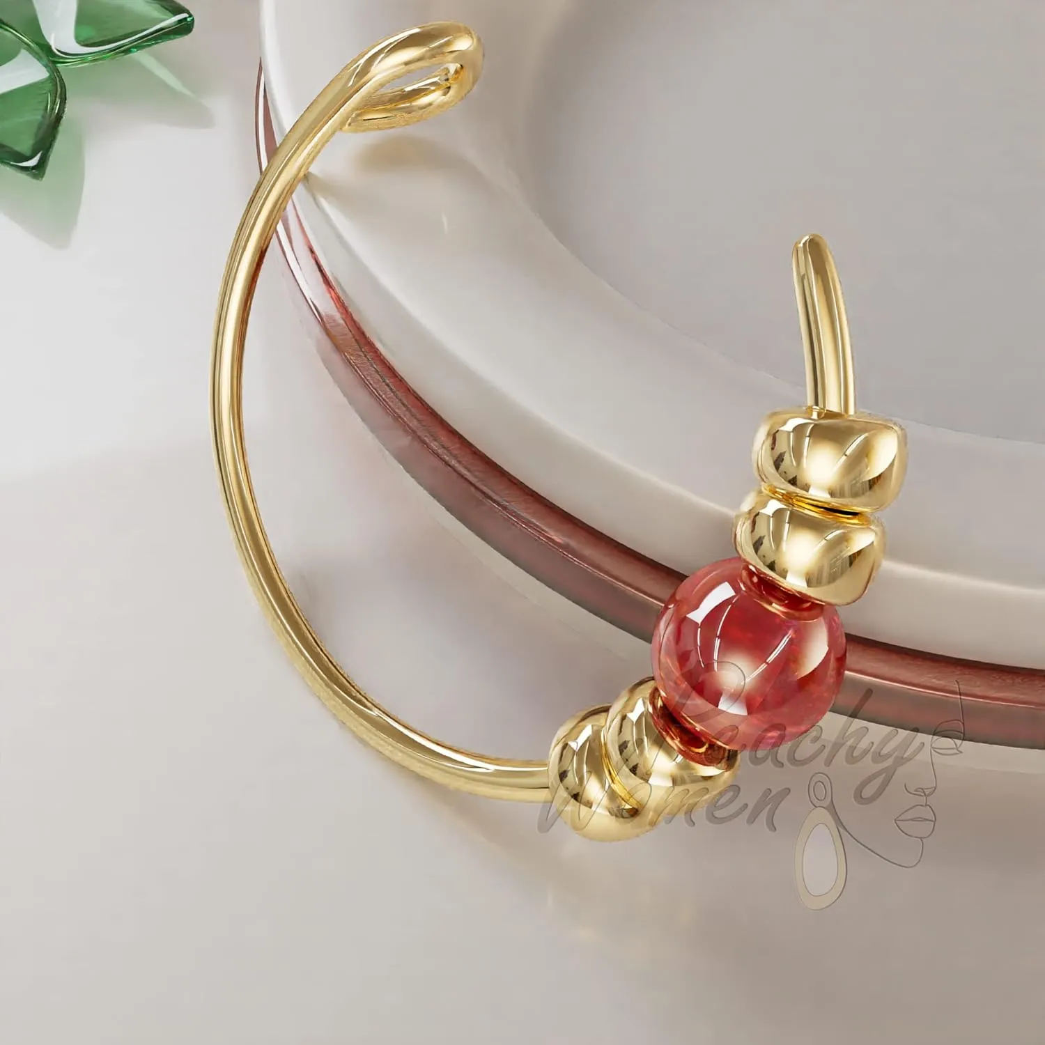 Thin Fake Nose Ring With Red Opal 14k Gold Filled - 24 Gauge Tiny No Piercing Needed Faux Nose Hoop With Beads
