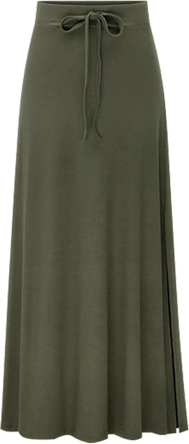 Tiered Maxi Skirts for Women A Line Pleated Long Skirts Flowy Elastic Waist Summer Casual Trendy Skirt with Tie