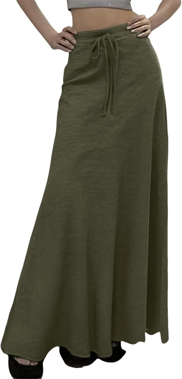 Tiered Maxi Skirts for Women A Line Pleated Long Skirts Flowy Elastic Waist Summer Casual Trendy Skirt with Tie