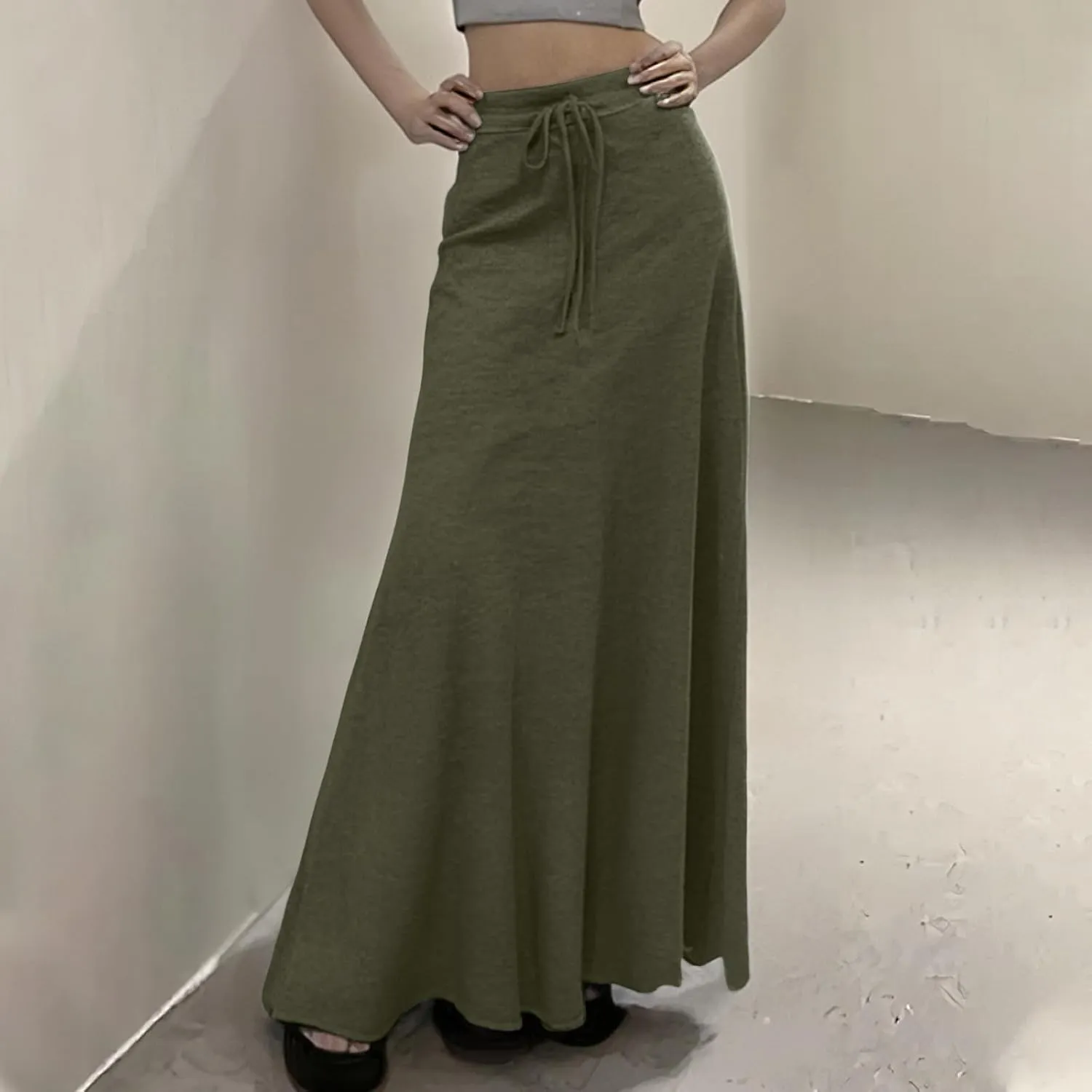 Tiered Maxi Skirts for Women A Line Pleated Long Skirts Flowy Elastic Waist Summer Casual Trendy Skirt with Tie