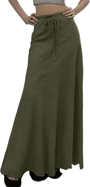 Tiered Maxi Skirts for Women A Line Pleated Long Skirts Flowy Elastic Waist Summer Casual Trendy Skirt with Tie