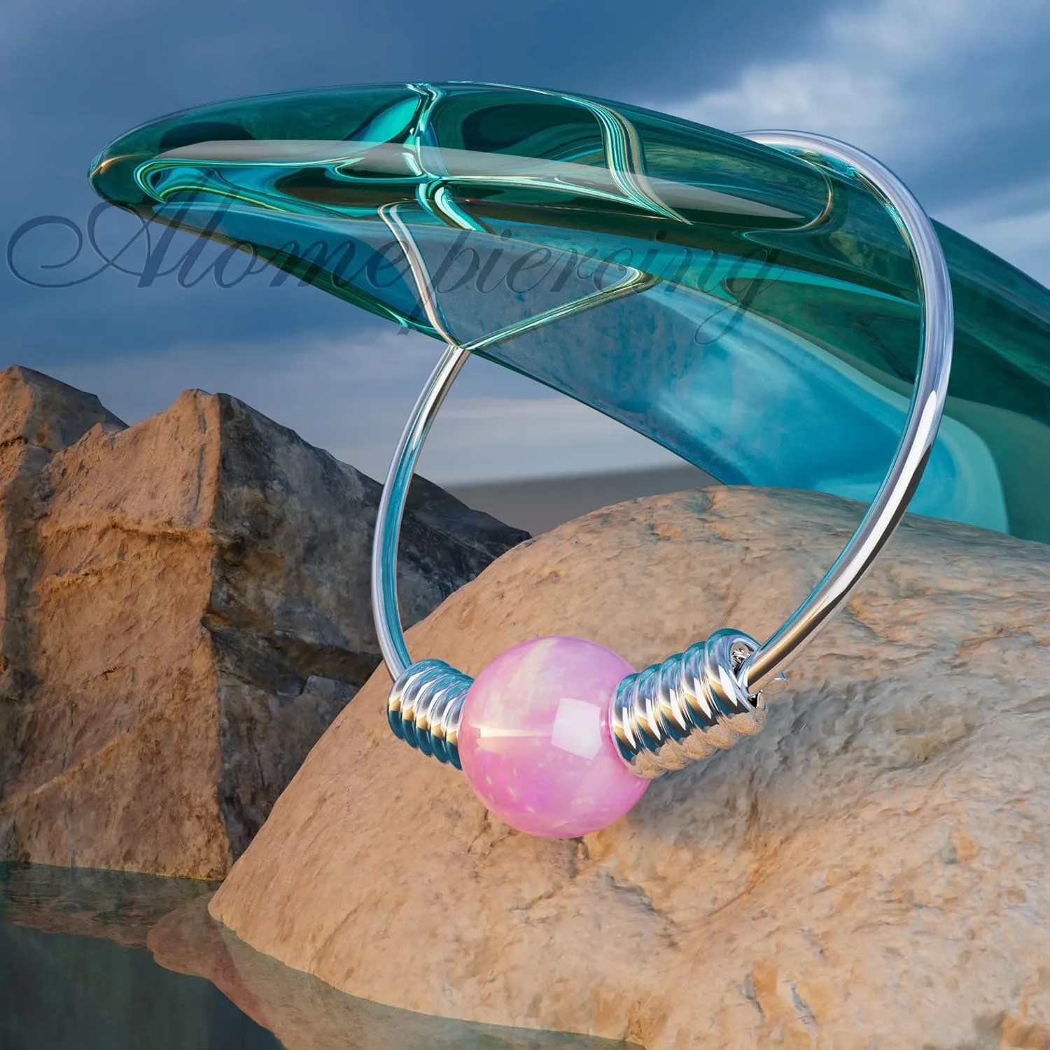 Tiny Silver Nose Ring - 2 mm Pink Opal piercing Nose Hoop - 24 gauge 7mm very Thin Nose Piercings Rings - Pink opal piercing