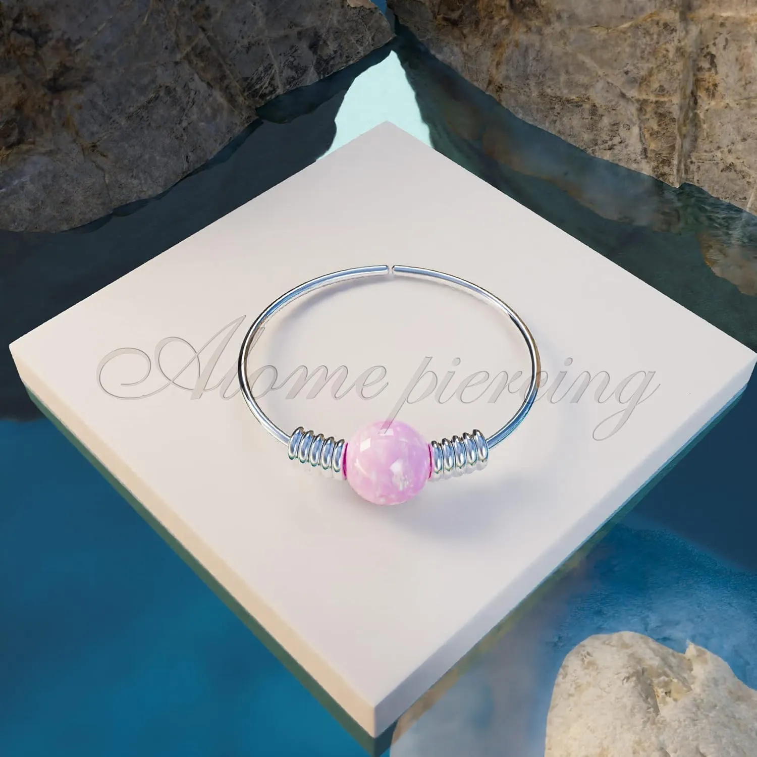 Tiny Silver Nose Ring - 2 mm Pink Opal piercing Nose Hoop - 24 gauge 7mm very Thin Nose Piercings Rings - Pink opal piercing