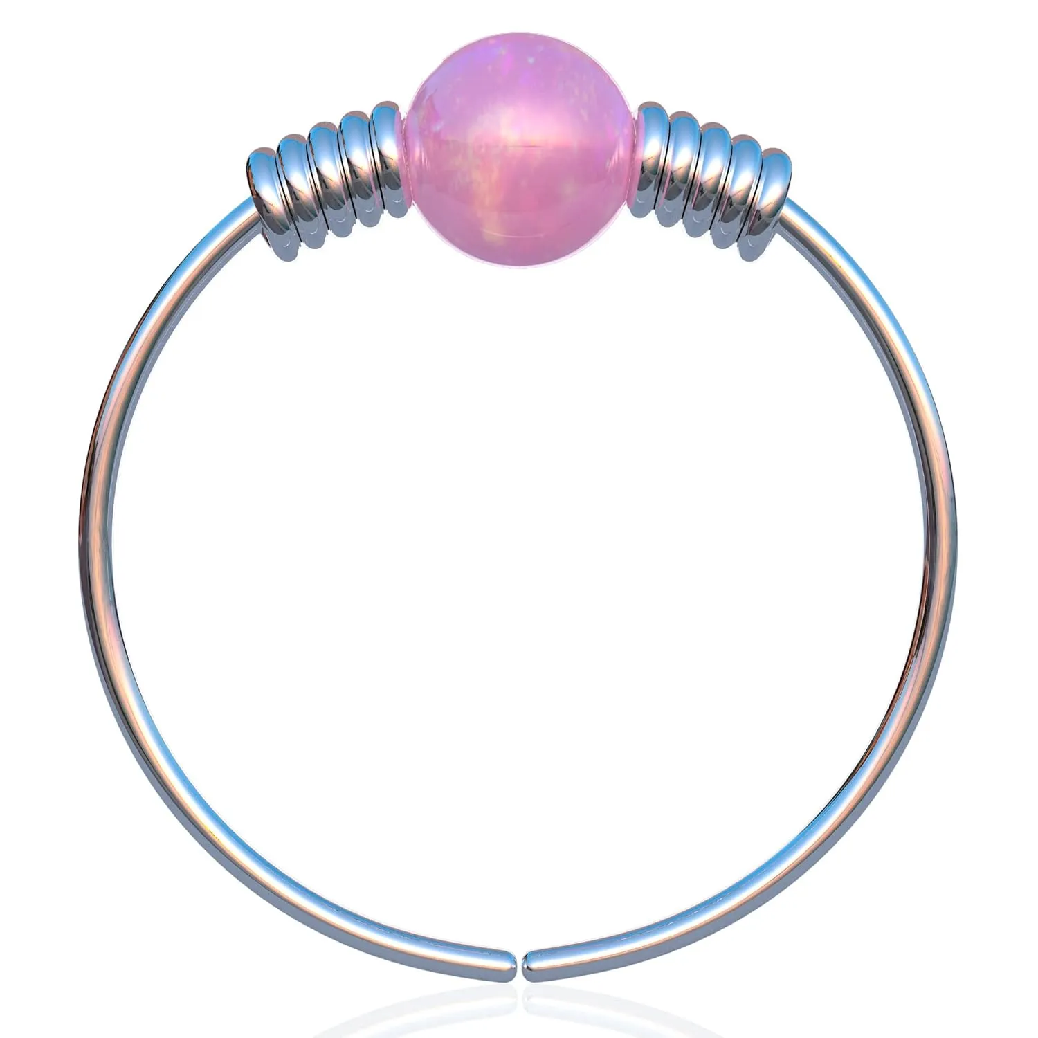 Tiny Silver Nose Ring - 2 mm Pink Opal piercing Nose Hoop - 24 gauge 7mm very Thin Nose Piercings Rings - Pink opal piercing
