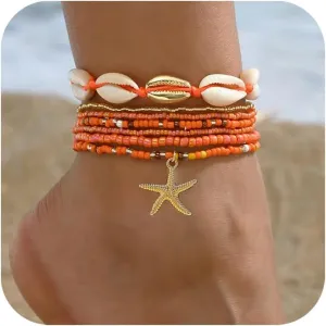 Todenb Seashell Anklets for Women Colorful Starfish Mermaid Ankle Bracelet Fashion Shell Beaded Anklet Set Boho Beachy Seashell Ankle Bracelet for Women Waterproof Hawaii Summer Mermaid Jewelry