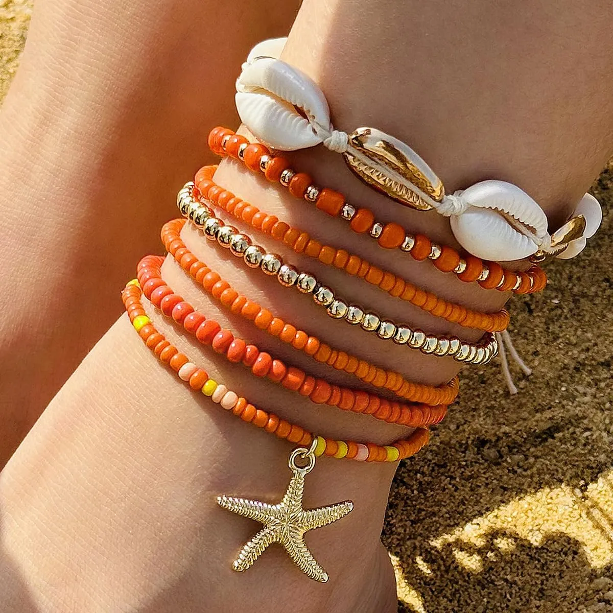Todenb Seashell Anklets for Women Colorful Starfish Mermaid Ankle Bracelet Fashion Shell Beaded Anklet Set Boho Beachy Seashell Ankle Bracelet for Women Waterproof Hawaii Summer Mermaid Jewelry