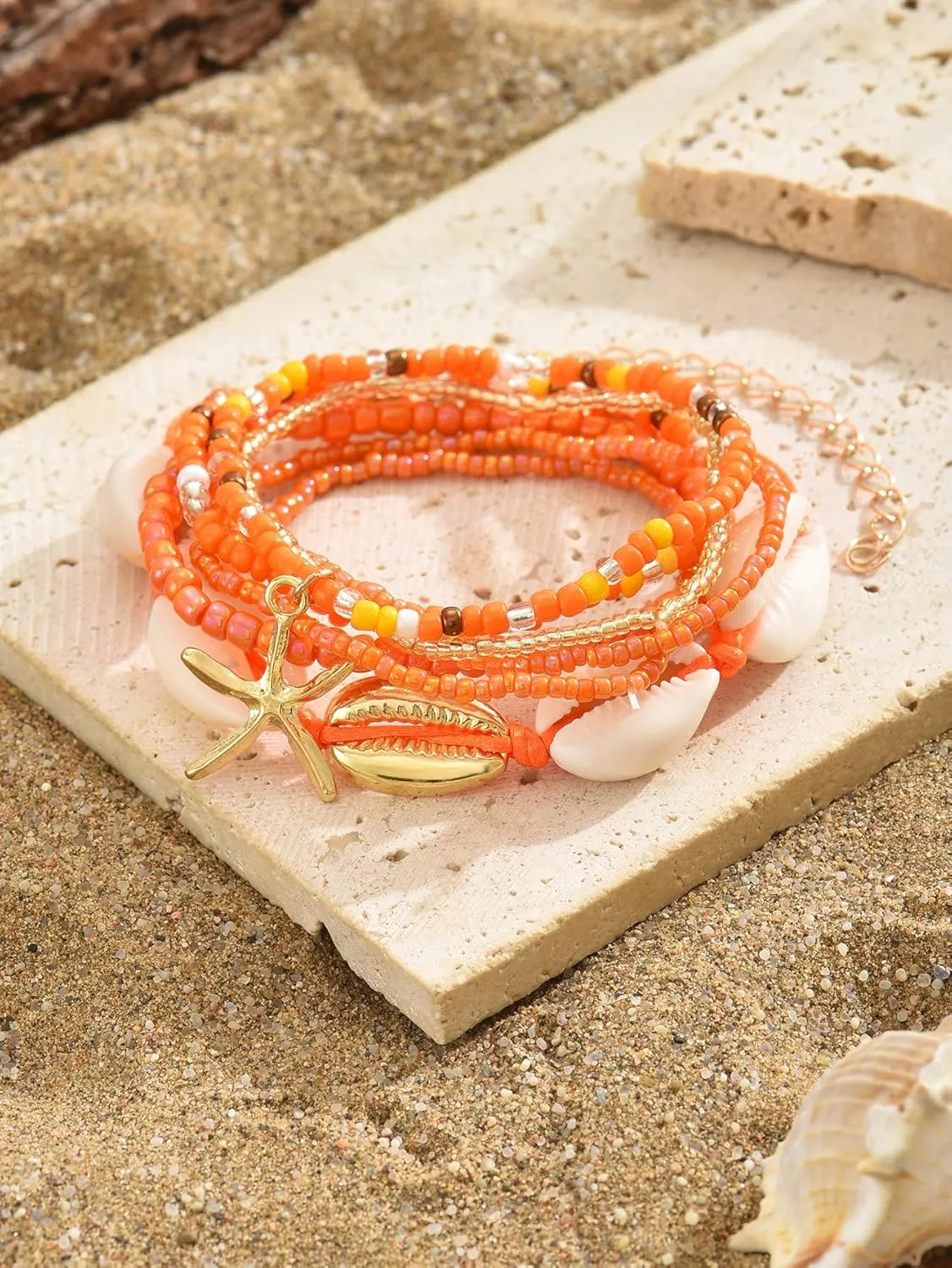 Todenb Seashell Anklets for Women Colorful Starfish Mermaid Ankle Bracelet Fashion Shell Beaded Anklet Set Boho Beachy Seashell Ankle Bracelet for Women Waterproof Hawaii Summer Mermaid Jewelry