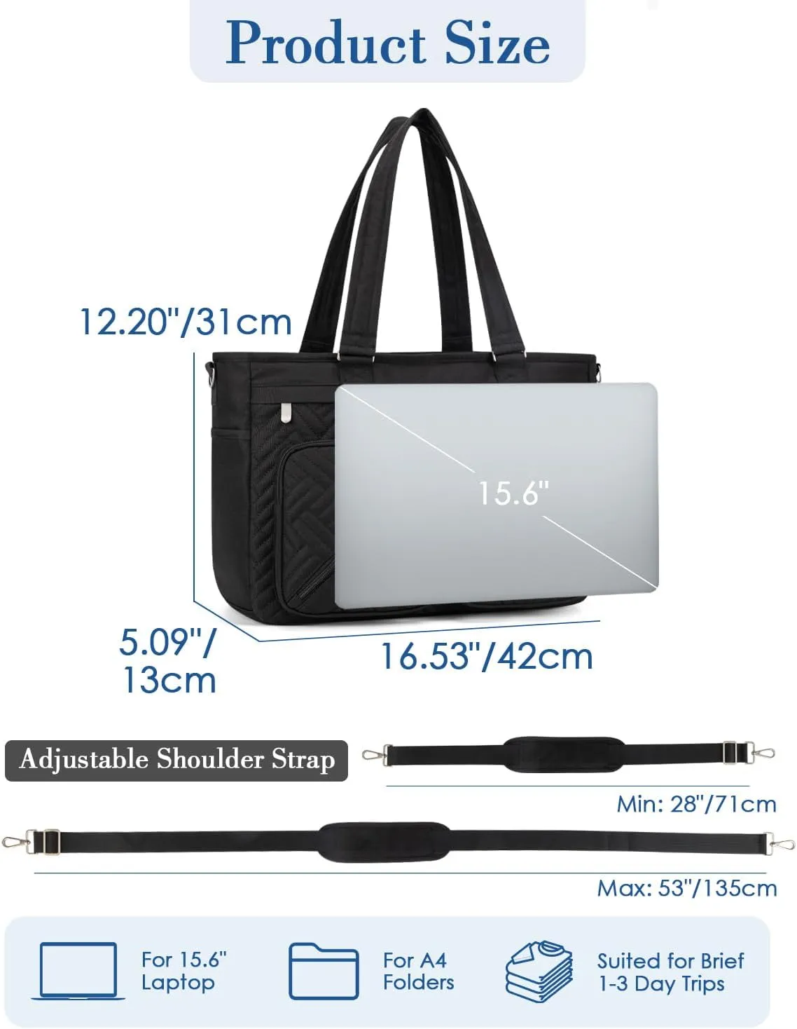 Tote Bag for Women Work Tote Bag with 15.6 Inch Laptop Compartment Quilted Teacher Laptop Bag with Zipper