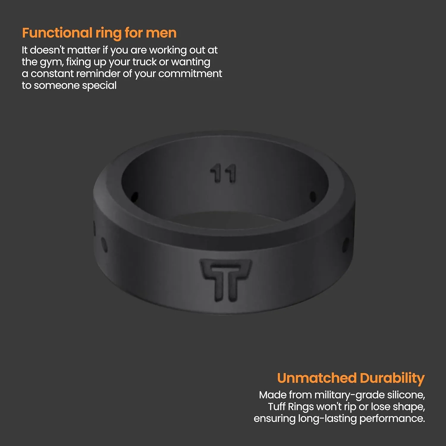 Tuff Rings Solid Silicone Ring Breathable Rubber Wedding Rings for Men, Lifetime Coverage, Unique Design, Comfort Fit Ring