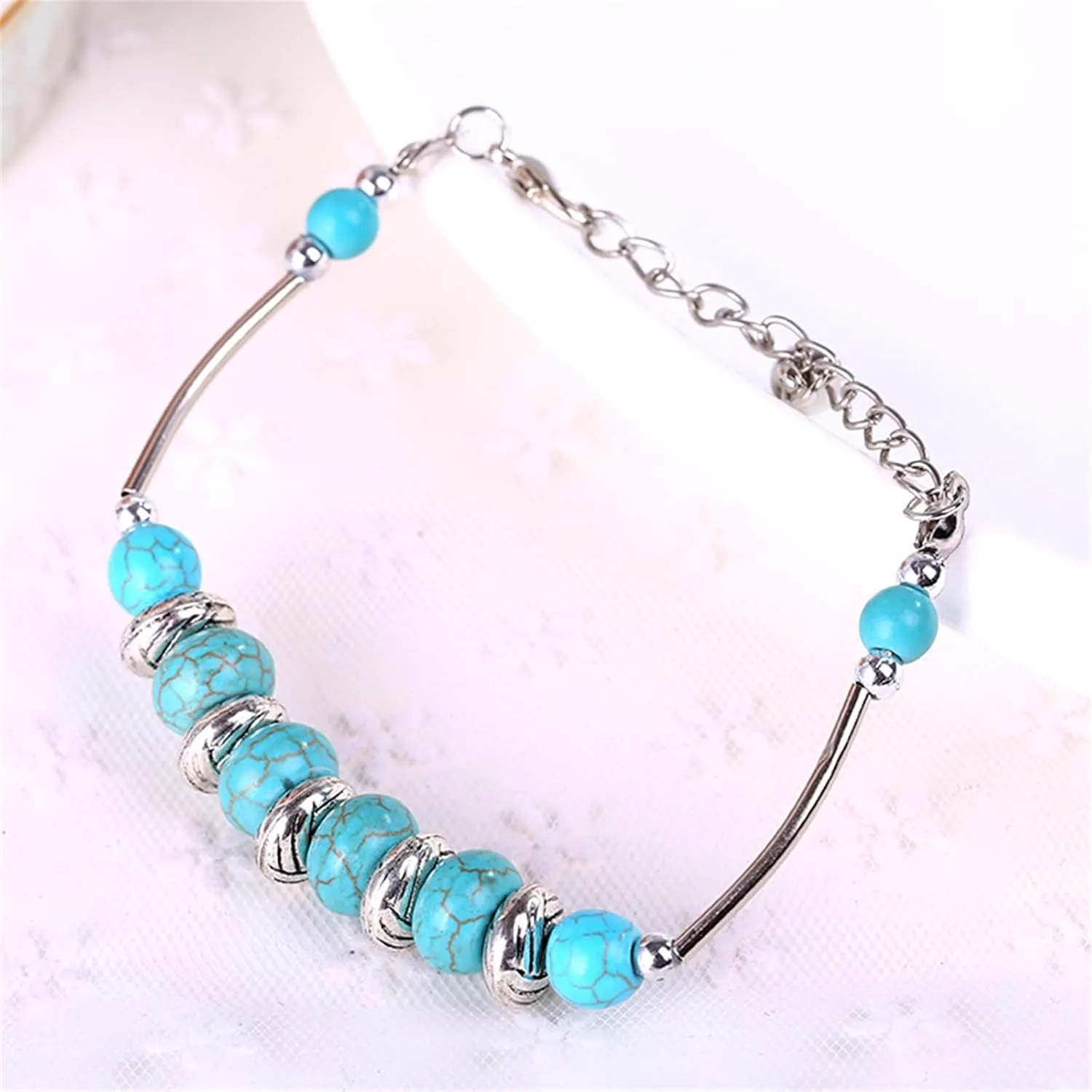 Turquoise Bracelet for Women Unique Charm Natural Blue Turquoise Adjustable Beaded Imitation Gemstone Butterfly Bracelet Handmade Boho Vintage Owl Animal Bracelet