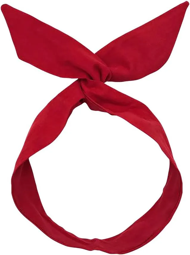 Twist Bow Headband Wired Hair Tie Headband Rabbit Ear Hair Scarf Bowknot Head Wrap Solid Color Cute Hair Band Plain Twisted Hairband Wire Hair Wrap Red