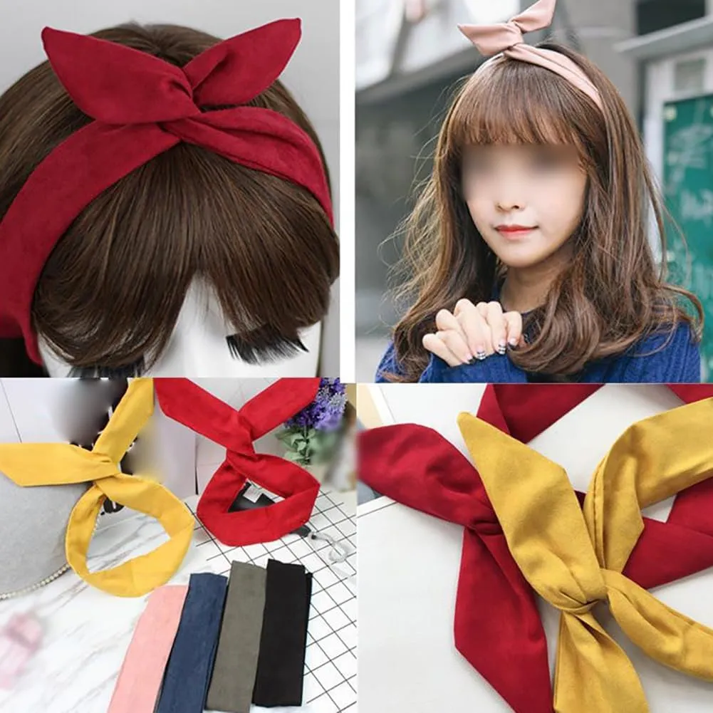 Twist Bow Headband Wired Hair Tie Headband Rabbit Ear Hair Scarf Bowknot Head Wrap Solid Color Cute Hair Band Plain Twisted Hairband Wire Hair Wrap Red