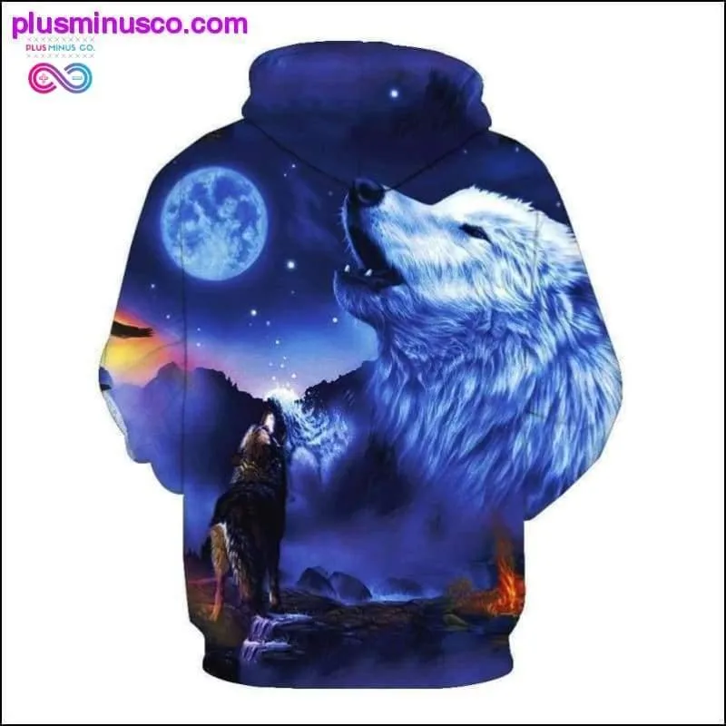 Two wolves Howling night 3D print UniSex Hoodie