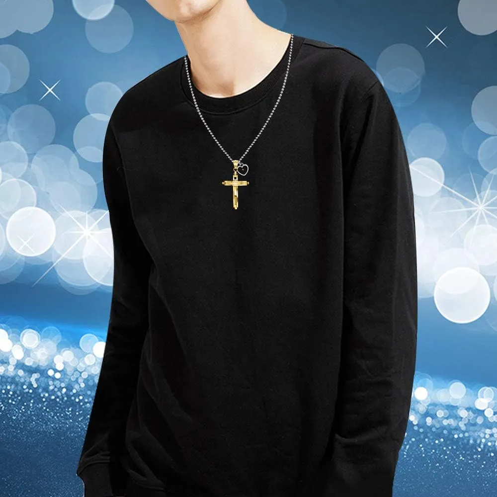 Uloveido Mens Stainless Steel Jesus Cross Necklace Real Mustard Seed Pendant Necklace Unique Design Y619