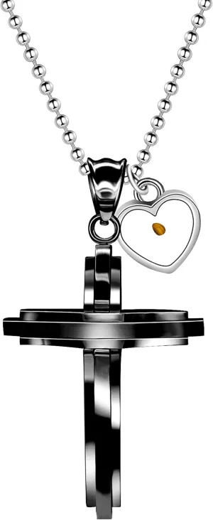 Uloveido Mens Stainless Steel Jesus Cross Necklace Real Mustard Seed Pendant Necklace Unique Design Y619