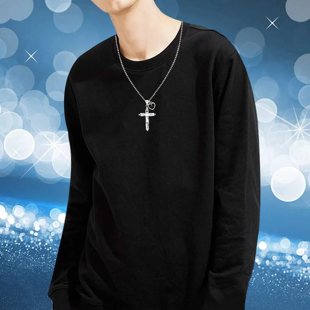 Uloveido Mens Stainless Steel Jesus Cross Necklace Real Mustard Seed Pendant Necklace Unique Design Y619