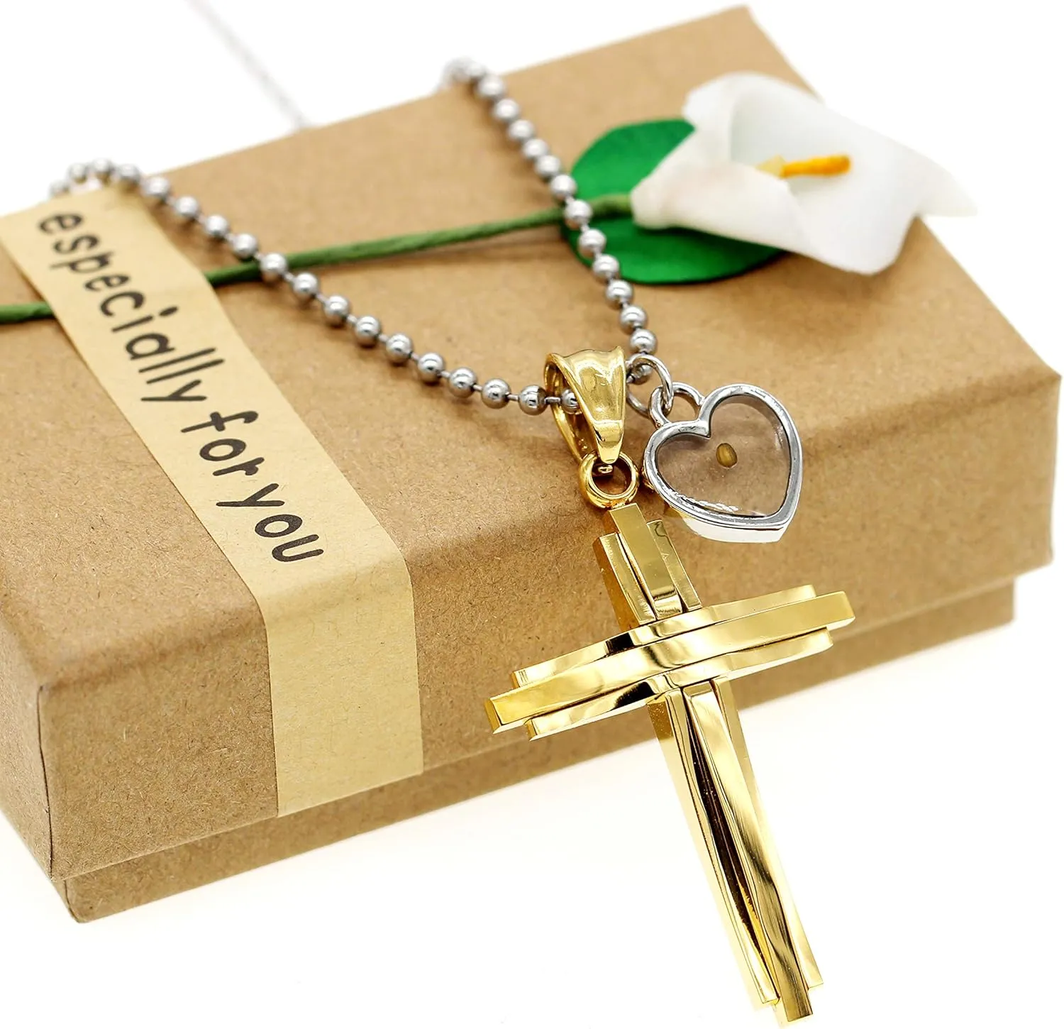 Uloveido Mens Stainless Steel Jesus Cross Necklace Real Mustard Seed Pendant Necklace Unique Design Y619