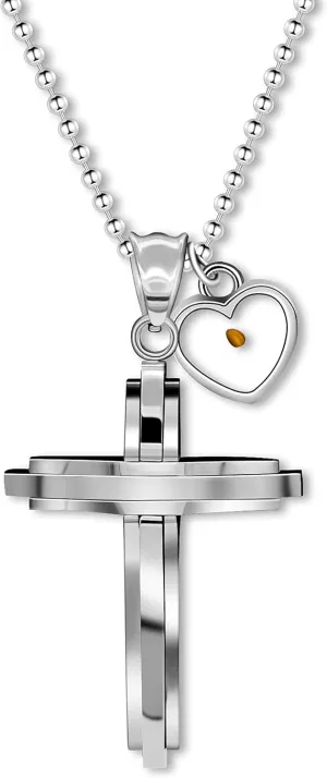 Uloveido Mens Stainless Steel Jesus Cross Necklace Real Mustard Seed Pendant Necklace Unique Design Y619