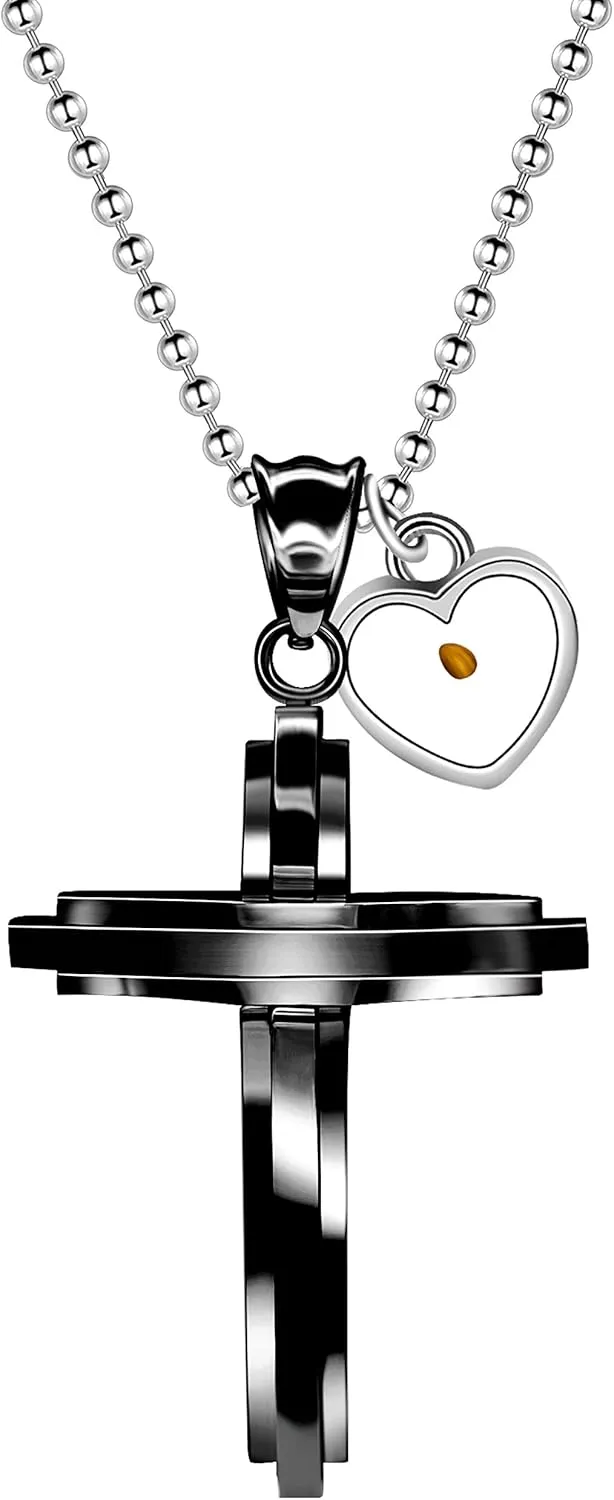 Uloveido Mens Stainless Steel Jesus Cross Necklace Real Mustard Seed Pendant Necklace Unique Design Y619