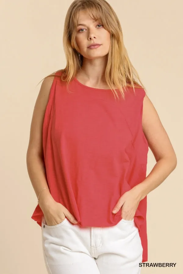 Umgee Perfect Womens Tank Knit Cotton Swing Hi Low Strawberry S-L