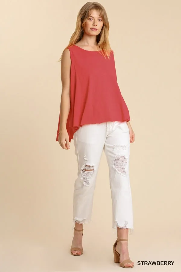 Umgee Perfect Womens Tank Knit Cotton Swing Hi Low Strawberry S-L