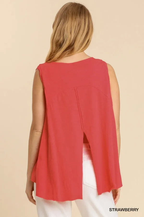 Umgee Perfect Womens Tank Knit Cotton Swing Hi Low Strawberry S-L