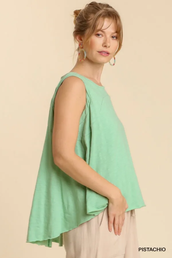 Umgee Perfect WomensTank Knit Cotton Swing Hi Low Pistachio S-L
