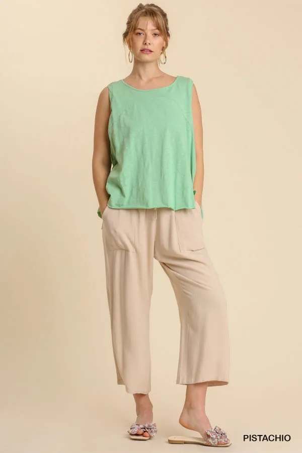 Umgee Perfect WomensTank Knit Cotton Swing Hi Low Pistachio S-L