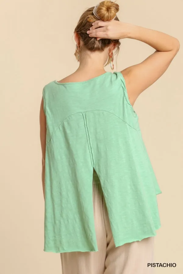 Umgee Perfect WomensTank Knit Cotton Swing Hi Low Pistachio S-L