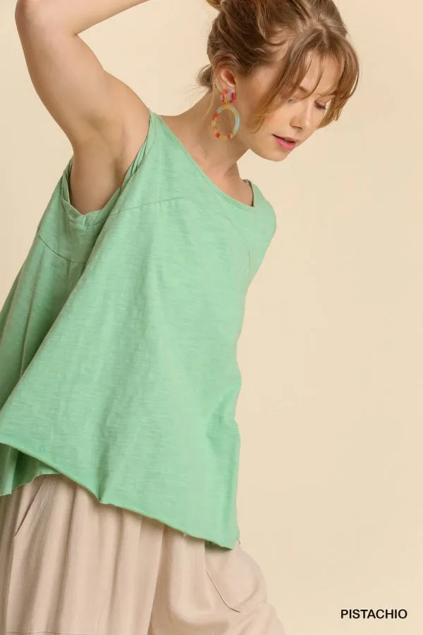 Umgee Perfect WomensTank Knit Cotton Swing Hi Low Pistachio S-L