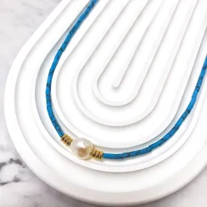 Unique Design Retro Vintage Blue Natural Stone Beaded Necklace French Bohemian Turquoise Baroque Freshwater Pearl Chocker Chain