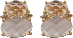 Unique Design Yellow Cat's Eye & Zircon Prong Setting Gemstone Brass Gold Plated Stud Earrings