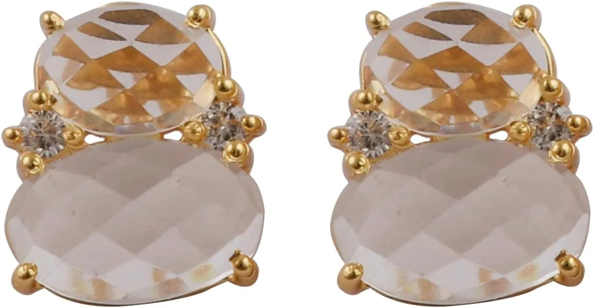Unique Design Yellow Cat's Eye & Zircon Prong Setting Gemstone Brass Gold Plated Stud Earrings