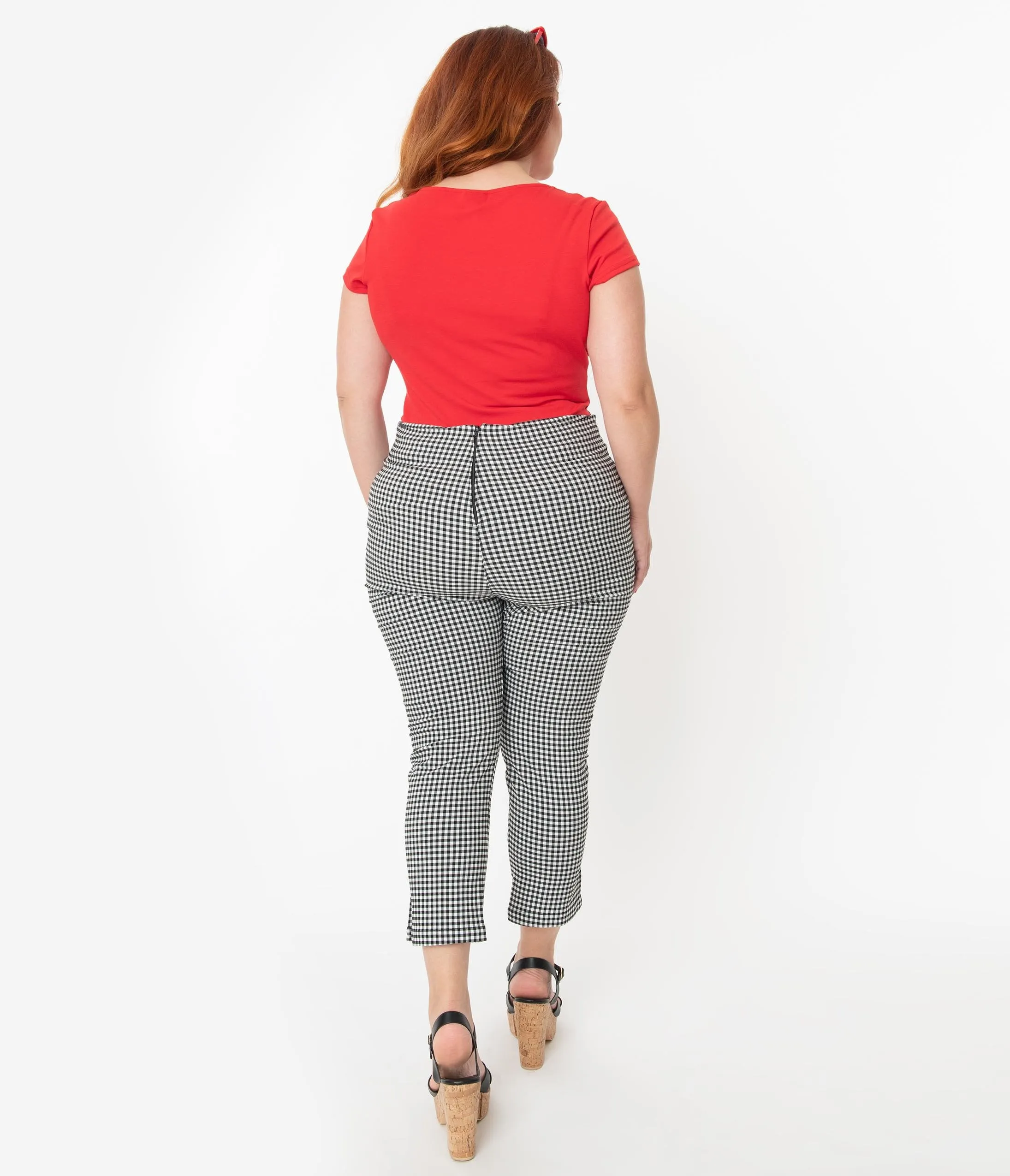 Unique Vintage Plus Size Black & White Gingham Rachelle Capri Pants