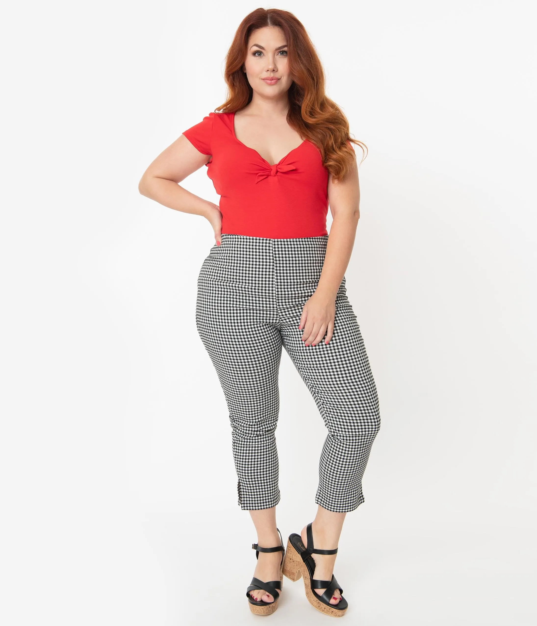 Unique Vintage Plus Size Black & White Gingham Rachelle Capri Pants