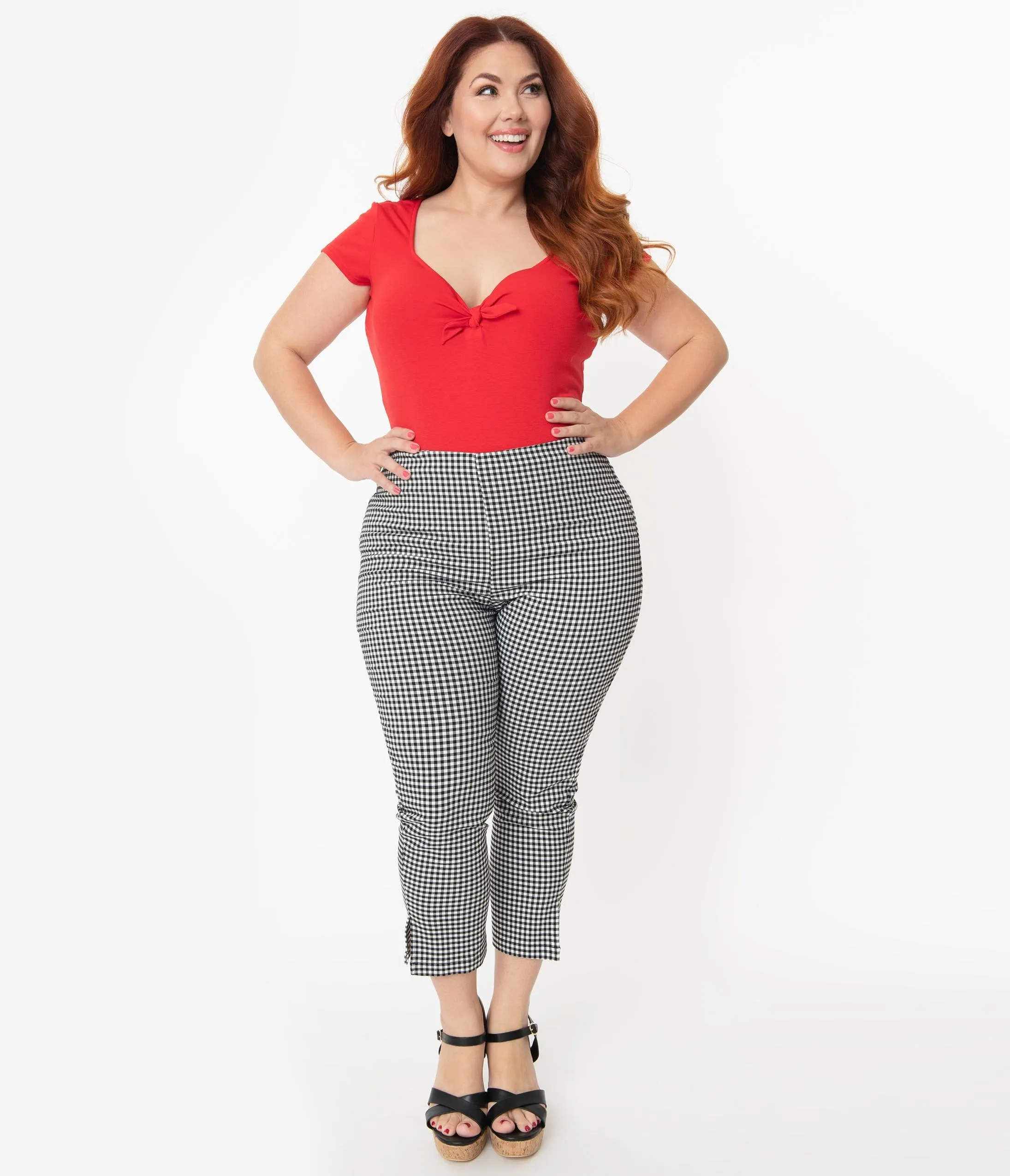 Unique Vintage Plus Size Black & White Gingham Rachelle Capri Pants