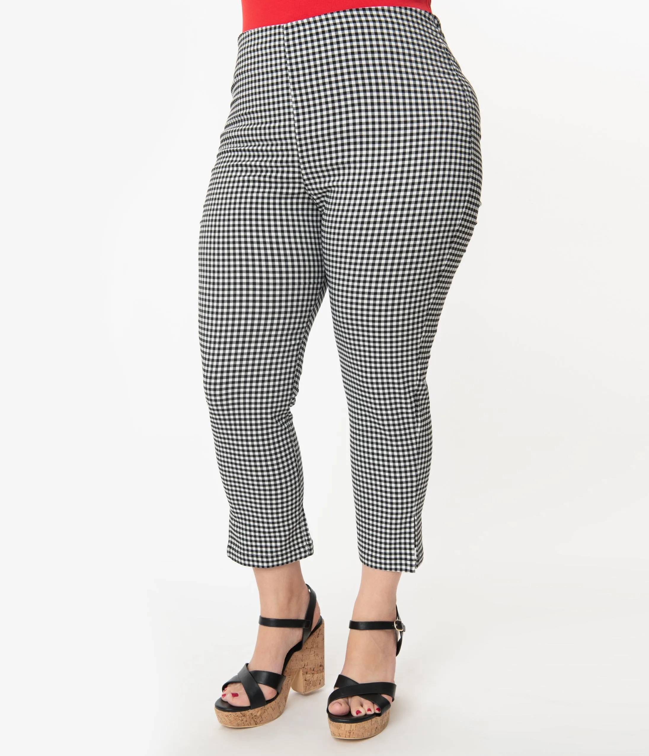 Unique Vintage Plus Size Black & White Gingham Rachelle Capri Pants