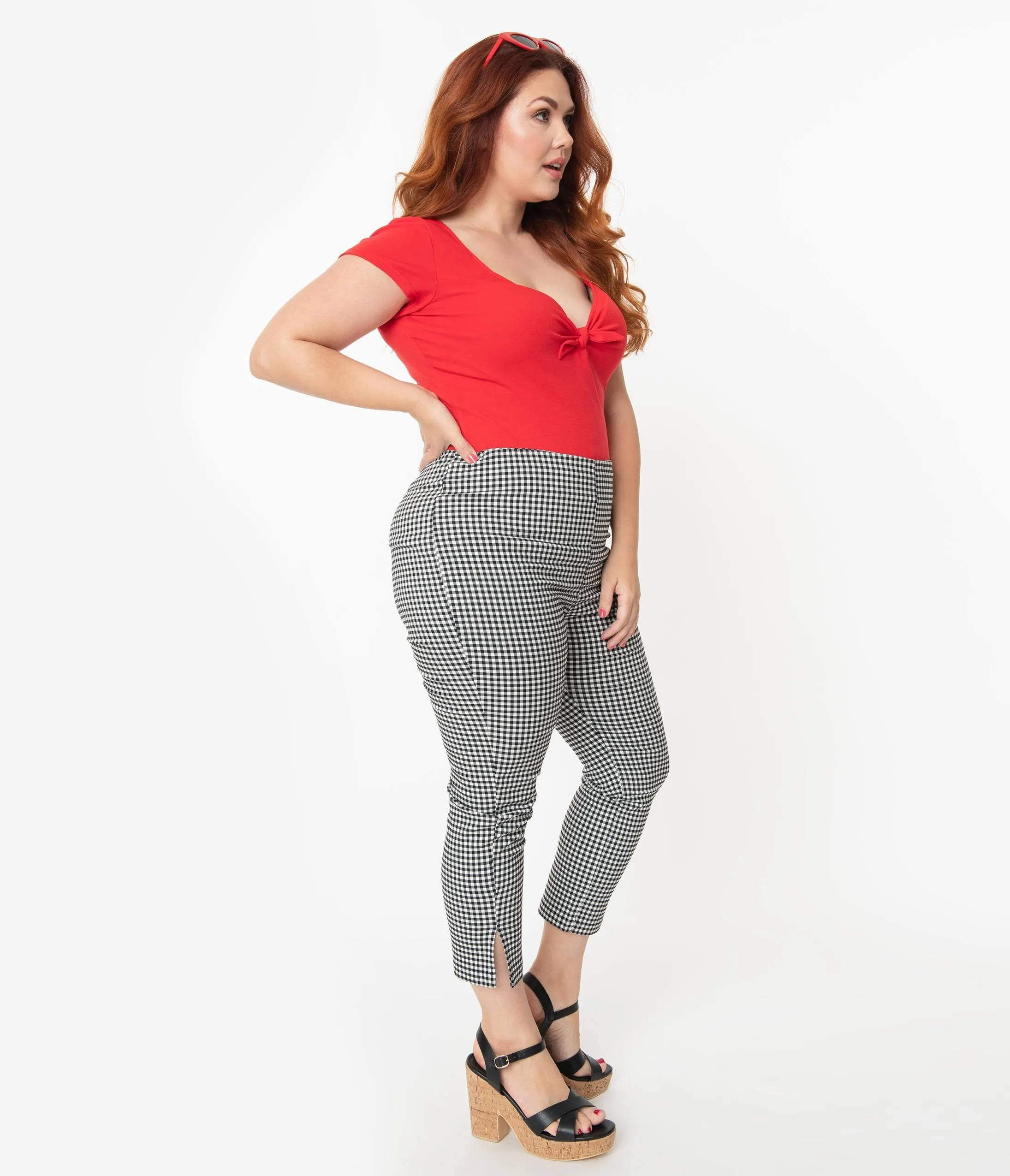 Unique Vintage Plus Size Black & White Gingham Rachelle Capri Pants