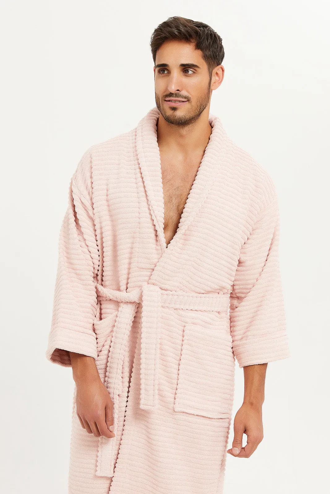 Unisex Pink Ribbed Bathrobe