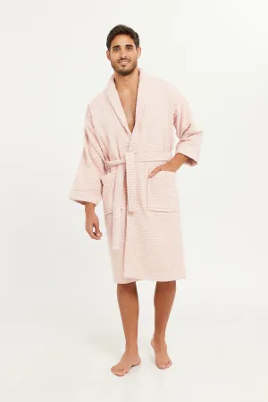 Unisex Pink Ribbed Bathrobe
