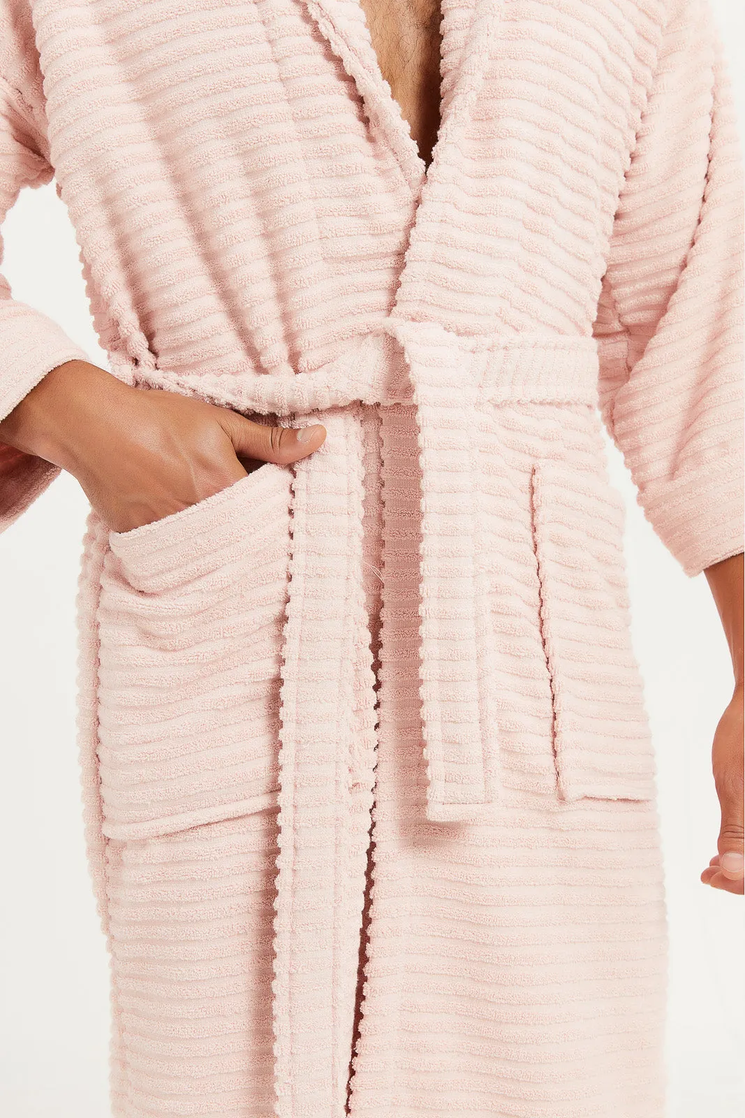 Unisex Pink Ribbed Bathrobe