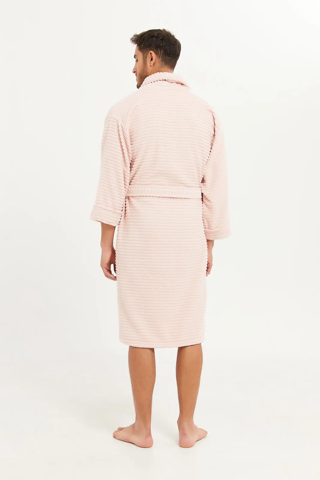 Unisex Pink Ribbed Bathrobe
