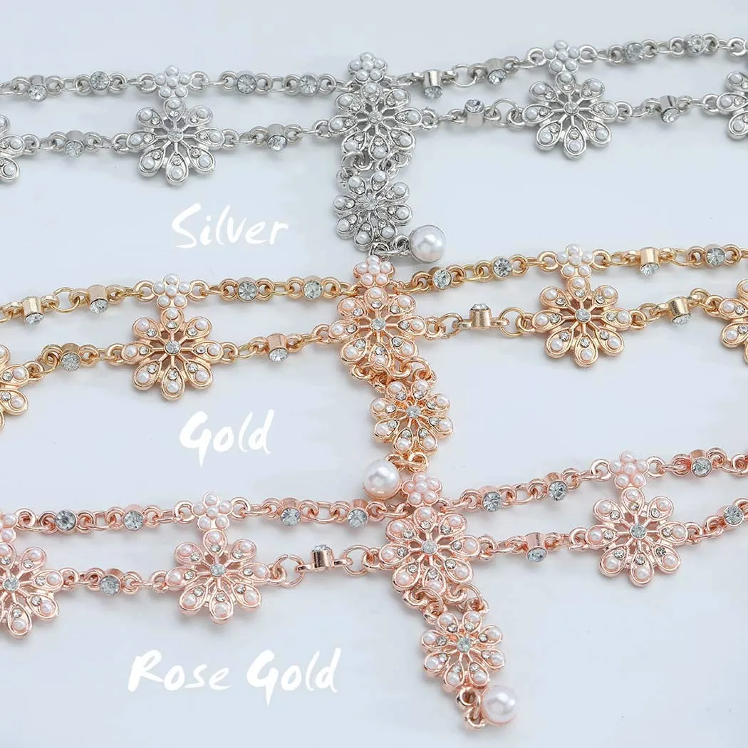 Unsutuo Hair Jewelry Head Chain Wedding Bohemian Floral Headband Elastic for Women(Rose Gold)